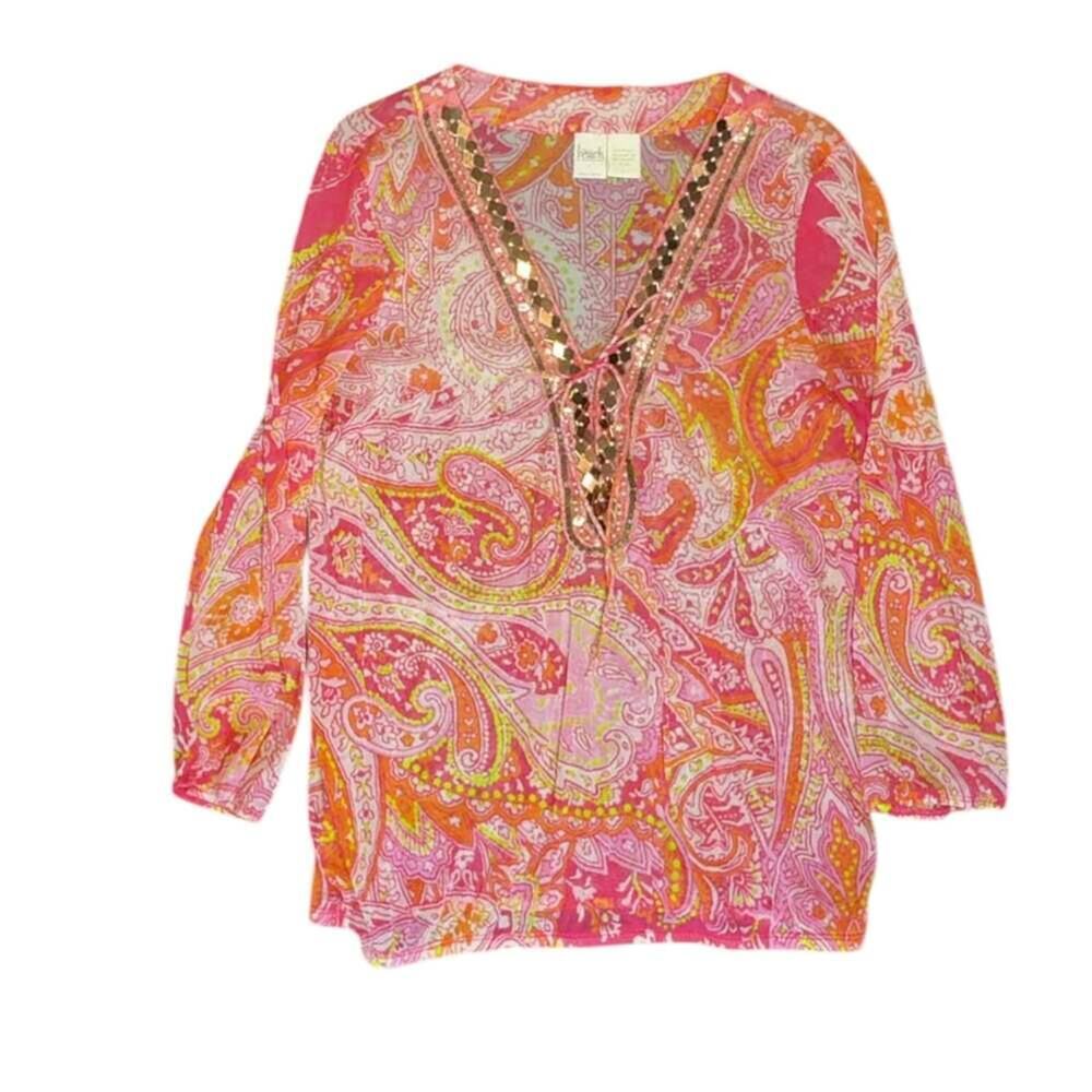 Beach by Exist Pink Paisley Tunic Top, Embellished Neckline, Women's Size M - Picture 1 of 1